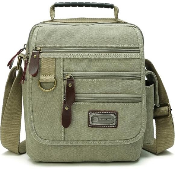 Mens Canvas Shoulder Bag Small Messenger Crossbody Work Bag Vintage Travel Bag - Picture 7 of 7